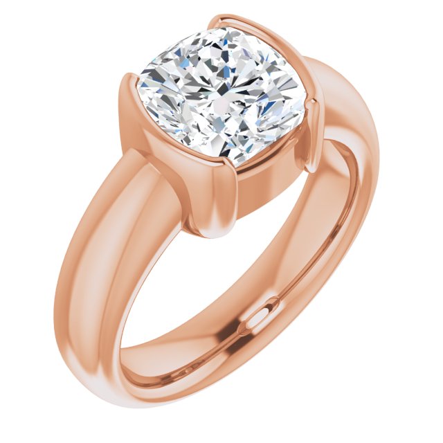 10K Rose Gold Customizable Bezel-set Cushion Cut Solitaire with Thick Band