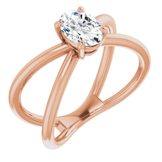 10K Rose Gold Customizable Oval Cut Solitaire with Semi-Atomic Symbol Band