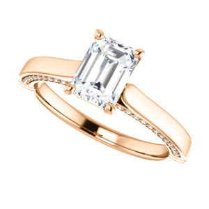 Cubic Zirconia Engagement Ring- The Tonja (Customizable Emerald Cut Semi-Solitaire with Dual Three-sided Pavé Band)