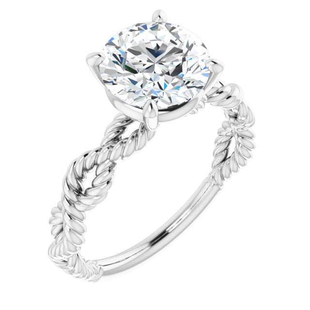 18K White Gold Customizable Round Cut Solitaire with Infinity-inspired Twisting-Rope Split Band