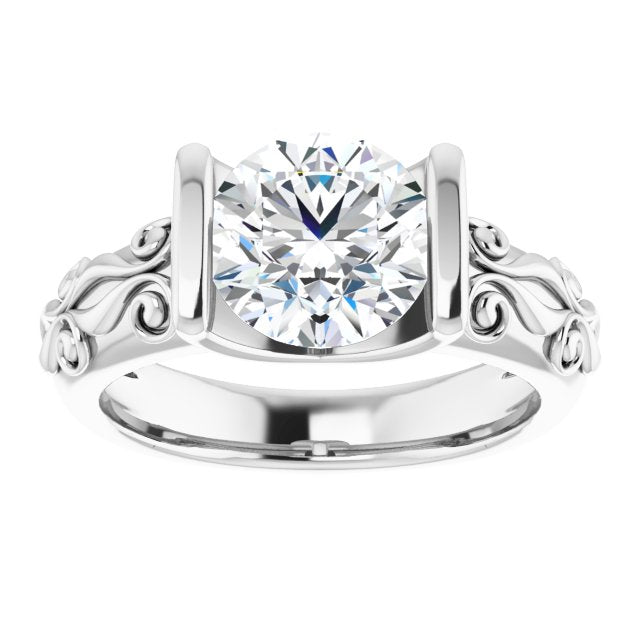 Cubic Zirconia Engagement Ring- The Cora (Customizable Bar-set Round Cut Setting featuring Organic Band)