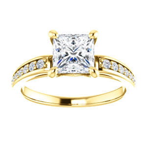 Cubic Zirconia Engagement Ring- The Sashalle (Customizable Cathedral-Raised Princess Cut Design with Tapered Pavé Band)