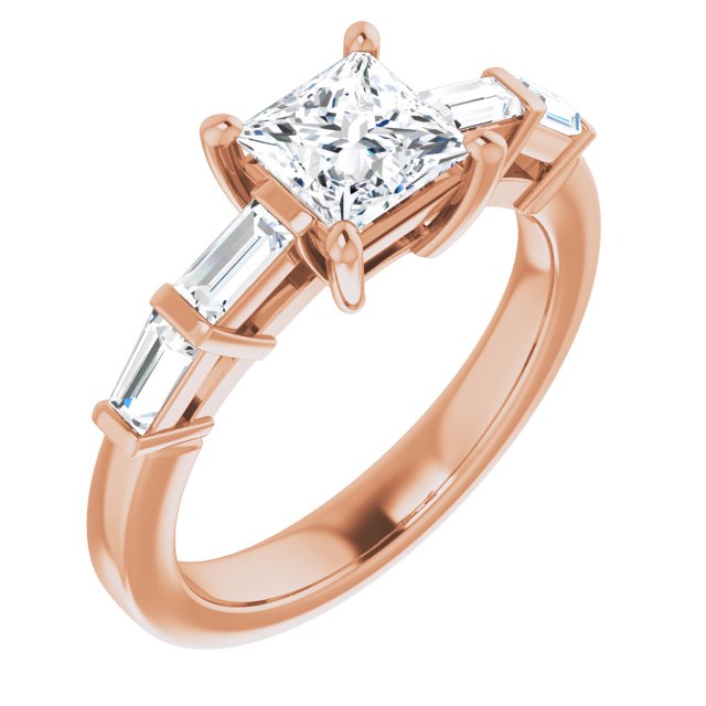 10K Rose Gold Customizable 9-stone Design with Princess/Square Cut Center and Round Bezel Accents