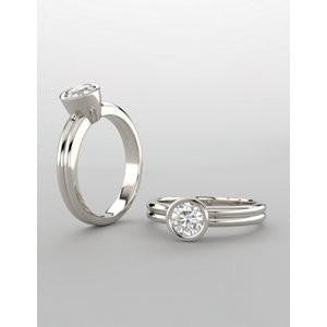 CZ Wedding Set, featuring The Stacie engagement ring (Customizable Bezel-set Round Cut Solitaire with Grooved Band)