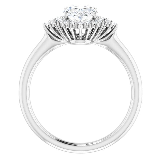 Cubic Zirconia Engagement Ring- The Winter (Customizable Oval Cut Cathedral-Halo Design with Tri-Cluster Round Accents)