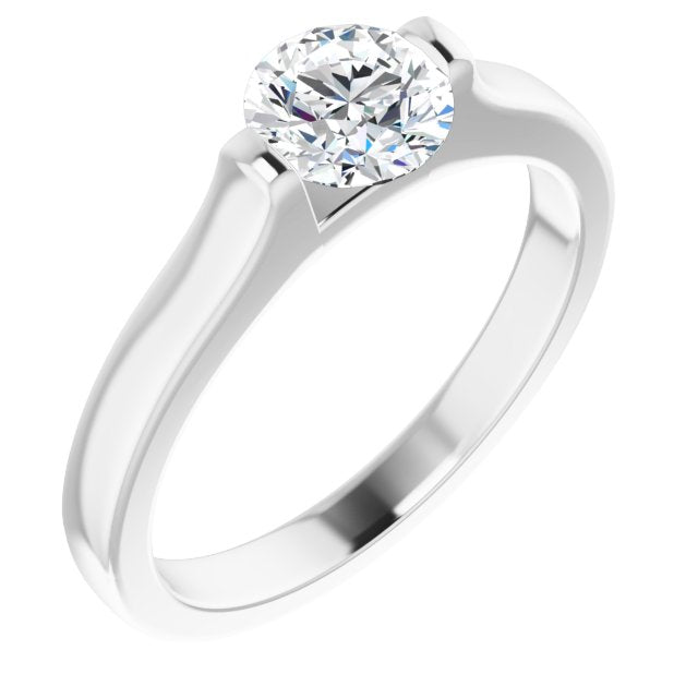 10K White Gold Customizable Bar-set Round Cut Solitaire