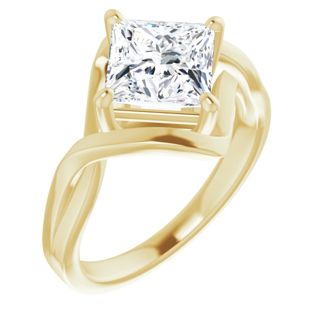 10K Yellow Gold Customizable Princess/Square Cut Hurricane-inspired Bypass Solitaire