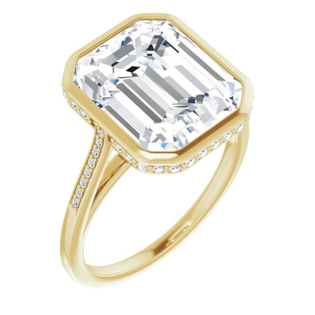 10K Yellow Gold Customizable Cathedral-Bezel Emerald/Radiant Cut Style with Under-halo and Shared Prong Band