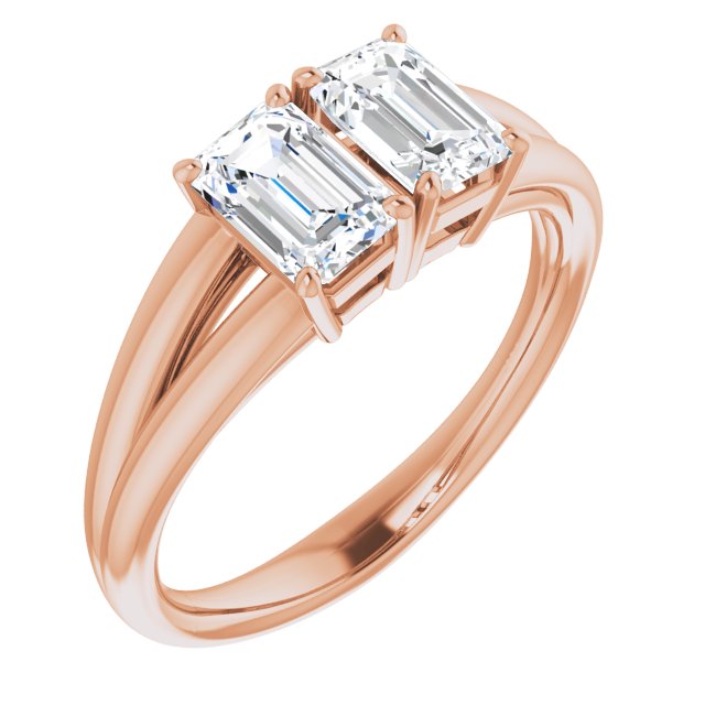 10K Rose Gold Customizable Two-Stone Emerald/Radiant Cut with Split Band