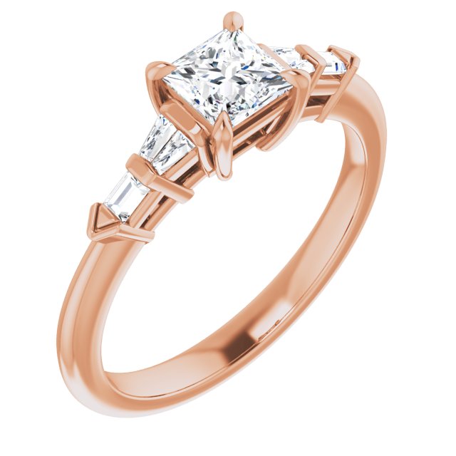 10K Rose Gold Customizable 7-stone Design with Princess/Square Cut Center and Baguette Accents