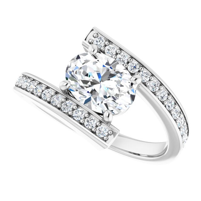 Cubic Zirconia Engagement Ring- The Nayeli (Customizable Faux-Bar-set Oval Cut Design with Accented Bypass Band)