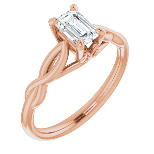 10K Rose Gold Customizable Emerald/Radiant Cut Solitaire with Braided Infinity-inspired Band and Fancy Basket)