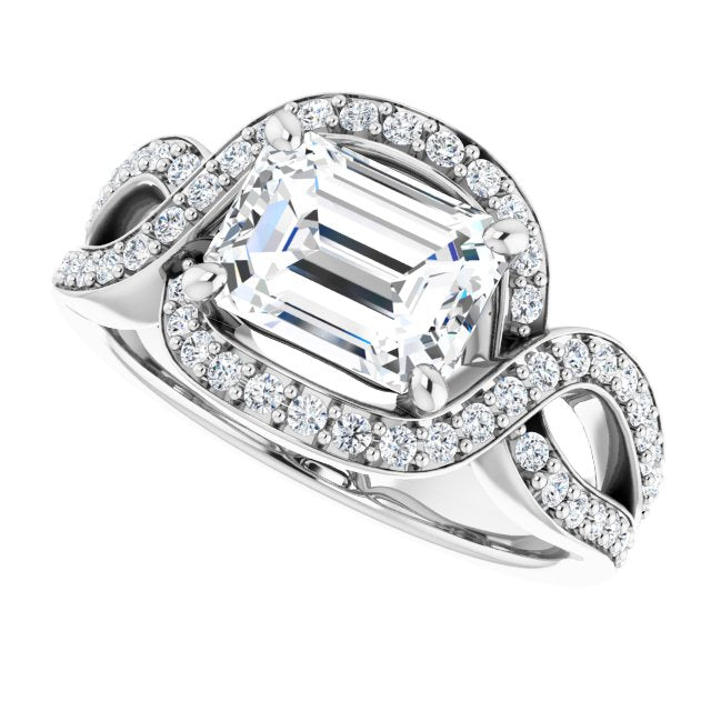 Cubic Zirconia Engagement Ring- The Effie (Customizable Radiant Cut Center with Infinity-inspired Split Shared Prong Band and Bypass Halo)