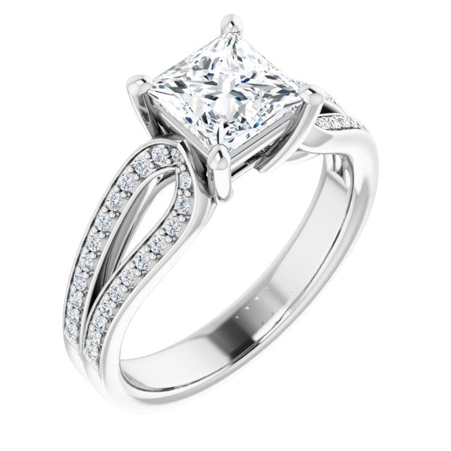 10K White Gold Customizable Princess/Square Cut Design featuring Shared Prong Split-band