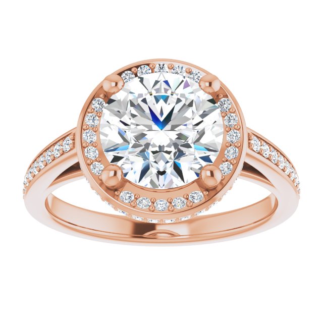 Cubic Zirconia Engagement Ring- The Estelle (Customizable Cathedral-Halo Round Cut Design with Under-halo & Shared Prong Band)