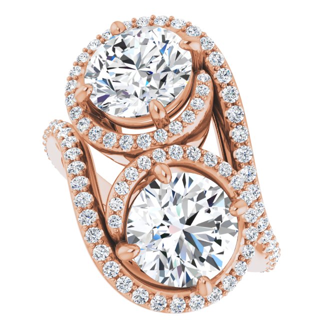 Cubic Zirconia Engagement Ring- The Anushka (Customizable Double Round Cut 2-Stone Style Enhanced with Accented Artisan Bypass Band)