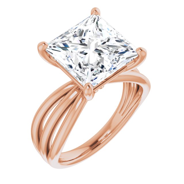 10K Rose Gold Customizable Princess/Square Cut Solitaire Design with Wide, Ribboned Split-band