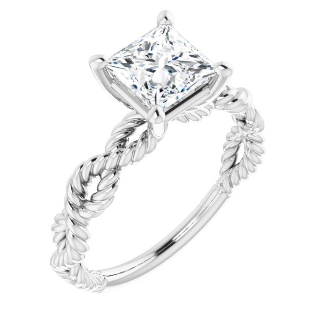 10K White Gold Customizable Princess/Square Cut Solitaire with Infinity-inspired Twisting-Rope Split Band