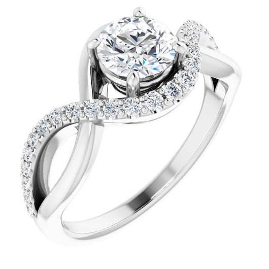 10K White Gold Customizable Round Cut Design with Semi-Accented Twisting Infinity Bypass Split Band and Half-Halo