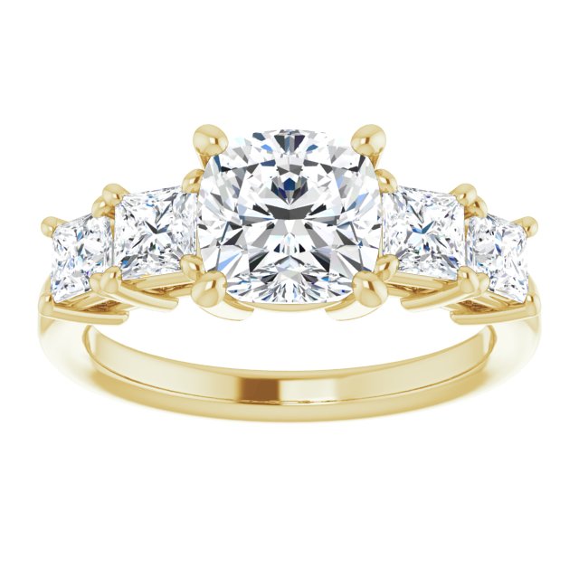 Cubic Zirconia Engagement Ring- The Abril (Customizable 5-stone Cushion Cut Style with Quad Princess-Cut Accents)
