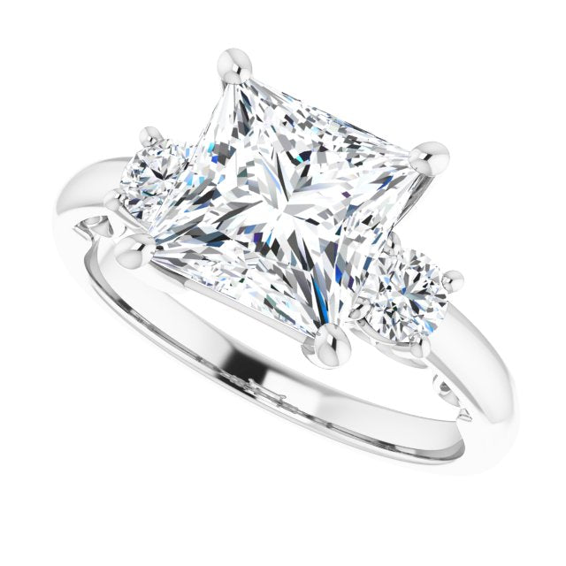 Cubic Zirconia Engagement Ring- The Danika (Customizable Princess/Square Cut 3-stone Style featuring Heart-Motif Band Enhancement)