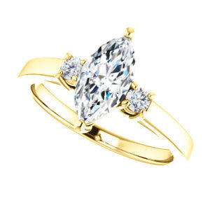 Cubic Zirconia Engagement Ring- The Jacqueline (Customizable Marquise Cut 3-stone with Thin Band and Dual Round Prong Accents)