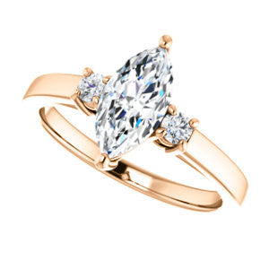 Cubic Zirconia Engagement Ring- The Jacqueline (Customizable Marquise Cut 3-stone with Thin Band and Dual Round Prong Accents)