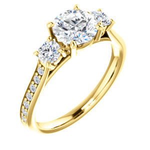 CZ Wedding Set, featuring The Tess engagement ring (Customizable Round Cut Trellis-Enhanced Bridge Setting with Semi-Pavé Band)