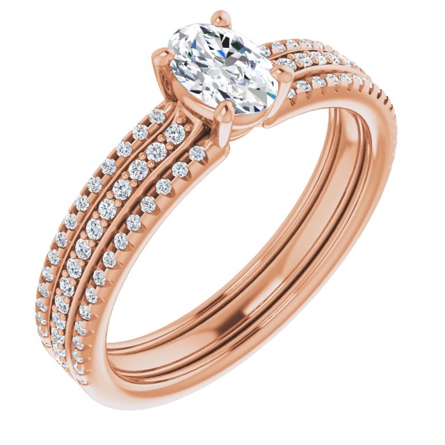 10K Rose Gold Customizable Oval Cut Center with Wide Pavé Accented Band
