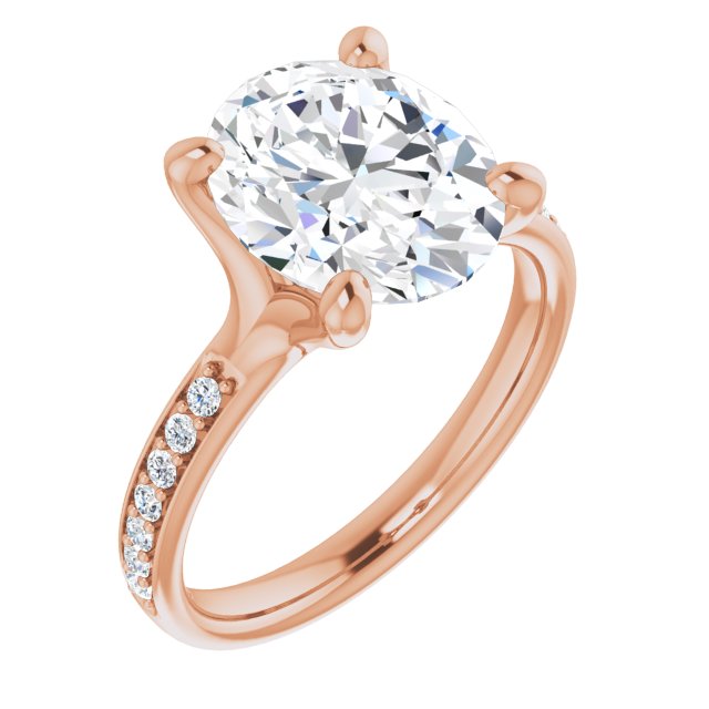 10K Rose Gold Customizable Heavy Prong-Set Oval Cut Style with Round Cut Band Accents