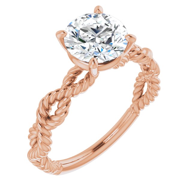 10K Rose Gold Customizable Round Cut Solitaire with Infinity-inspired Twisting-Rope Split Band