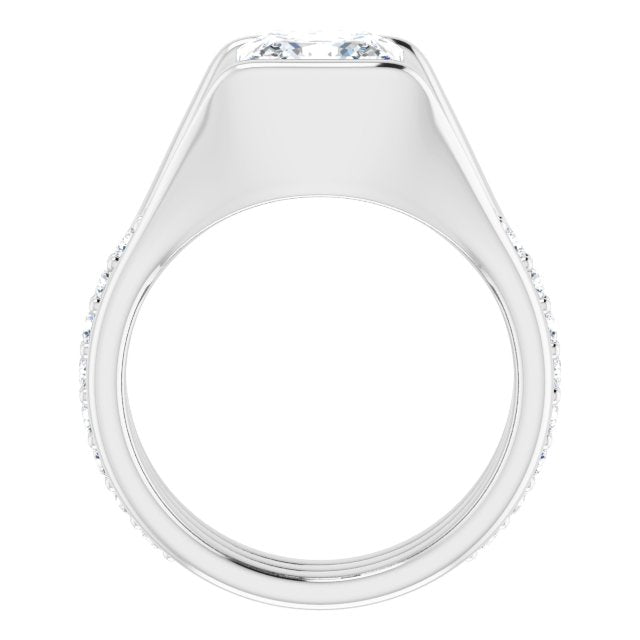 Cubic Zirconia Engagement Ring- The Hillary (Customizable Bezel-set Princess/Square Cut Style with Thick Pavé Band)