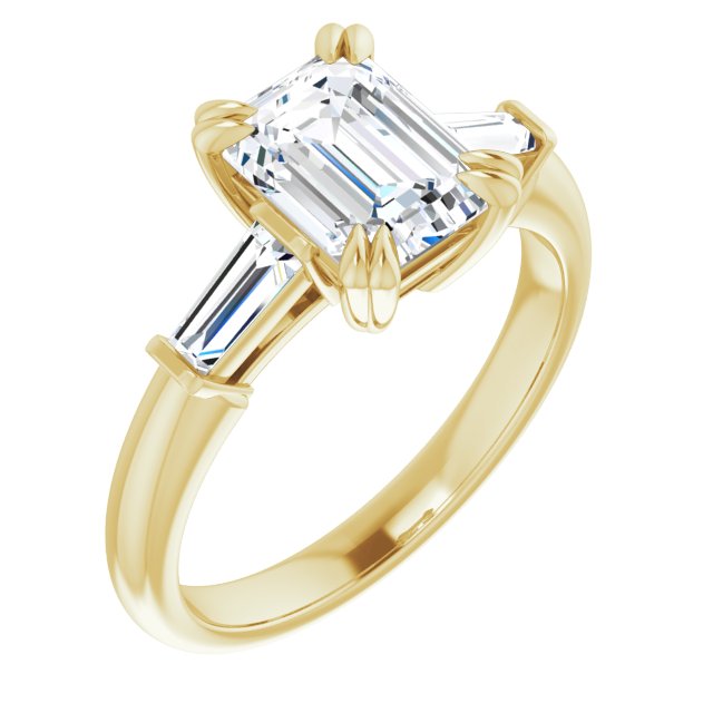 Cubic Zirconia Engagement Ring- The Betyhelena (Customizable 3-stone Emerald Cut Design with Tapered Baguettes)