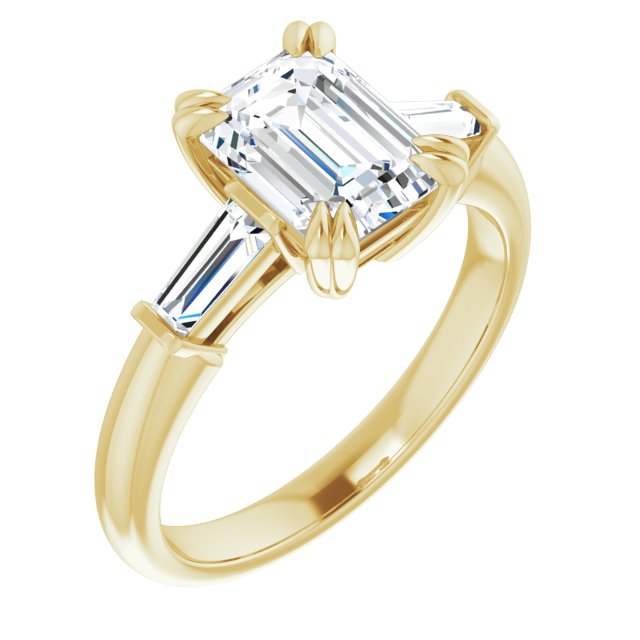 Cubic Zirconia Engagement Ring- The Betyhelena (Customizable 3-stone Radiant Cut Design with Tapered Baguettes)