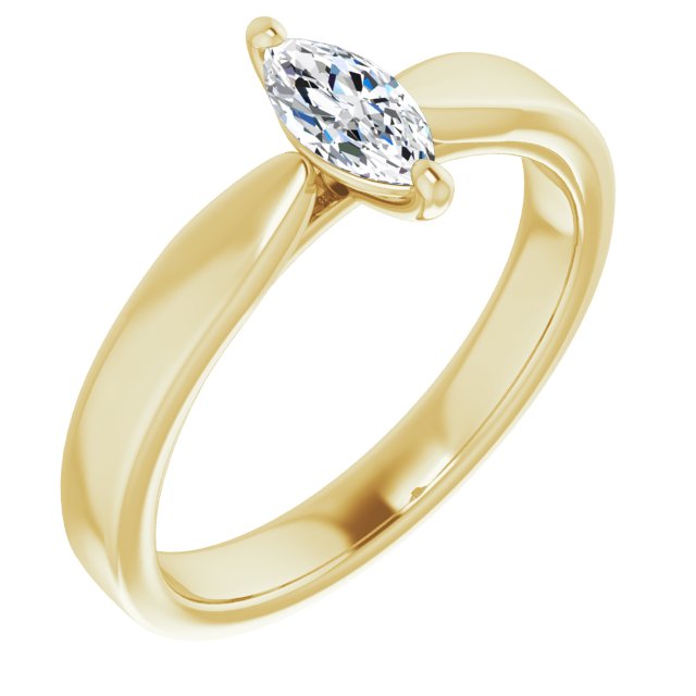 10K Yellow Gold Customizable Marquise Cut Cathedral Solitaire with Wide Tapered Band