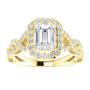 CZ Wedding Set, featuring The Benita engagement ring (Customizable Emerald Cut with Infinity Split-band Pavé and Halo)