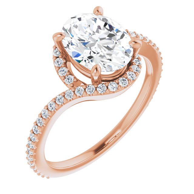 10K Rose Gold Customizable Artisan Oval Cut Design with Thin, Accented Bypass Band