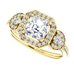 Cubic Zirconia Engagement Ring- The Téa (Asscher Cut Customizable 3-Stone Cathedral-Halo with Accented Band)