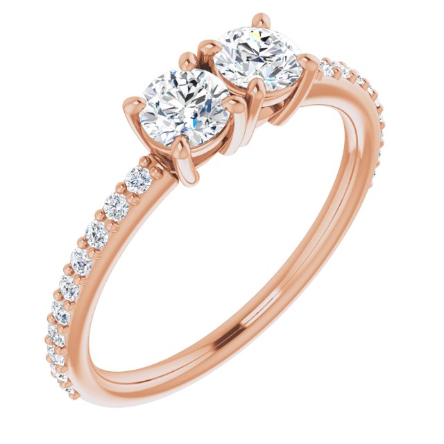 10K Rose Gold Customizable Enhanced 2-stone Round Cut Design with Ultra-thin Accented Band