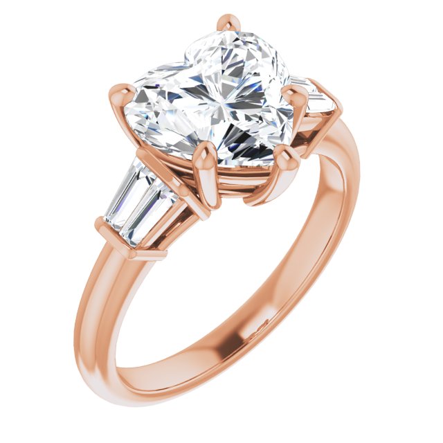 10K Rose Gold Customizable 5-stone Heart Cut Style with Quad Tapered Baguettes