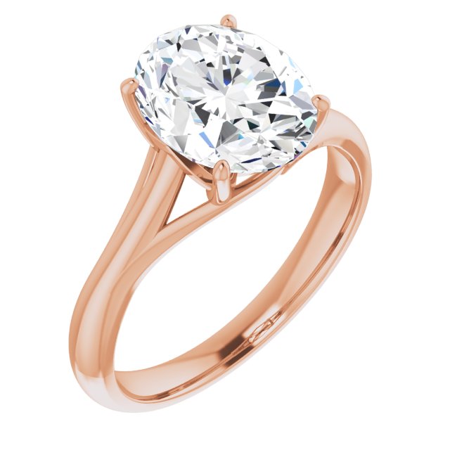 10K Rose Gold Customizable Oval Cut Solitaire with Crosshatched Prong Basket