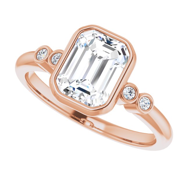 Cubic Zirconia Engagement Ring- The Mandira (Customizable 5-stone Bezel-set Emerald Cut Design with Quad Round-Bezel Side Stones)