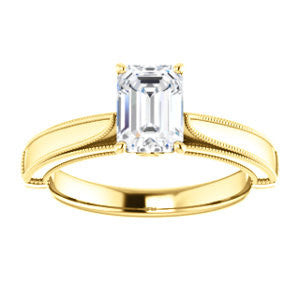 Cubic Zirconia Engagement Ring- The Britney (Customizable Emerald Cut Decorative-Pronged Cathedral Solitaire with Fine Milgrain Band)