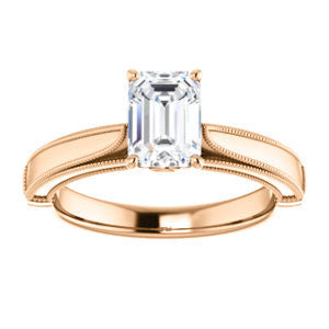 Cubic Zirconia Engagement Ring- The Britney (Customizable Emerald Cut Decorative-Pronged Cathedral Solitaire with Fine Milgrain Band)