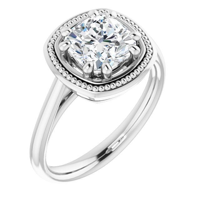 Cubic Zirconia Engagement Ring- The Eve (Customizable Cushion Cut Solitaire with Metallic Drops Halo Lookalike)