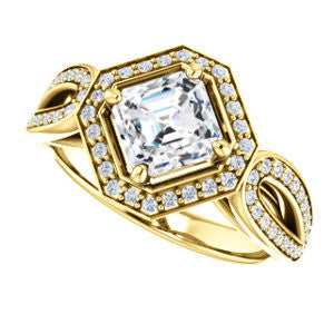 Cubic Zirconia Engagement Ring- The Jordyn Elitza (Customizable Halo-Style Asscher Cut with Twisting Pavé Split-Shank)