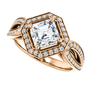 Cubic Zirconia Engagement Ring- The Jordyn Elitza (Customizable Halo-Style Asscher Cut with Twisting Pavé Split-Shank)