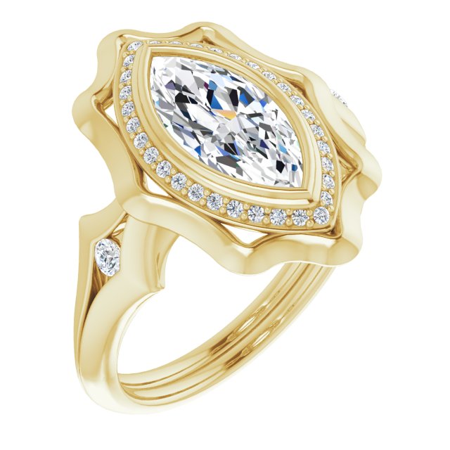 Cubic Zirconia Engagement Ring- The Jeanne (Customizable Bezel-set Marquise Cut with Halo & Oversized Floral Design)