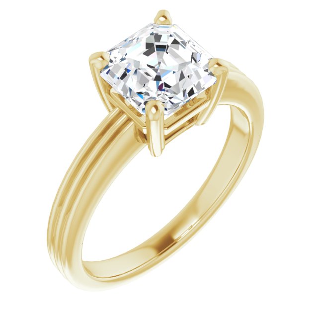 Cubic Zirconia Engagement Ring- The Davina (Customizable Asscher Cut Solitaire with Double-Grooved Band)