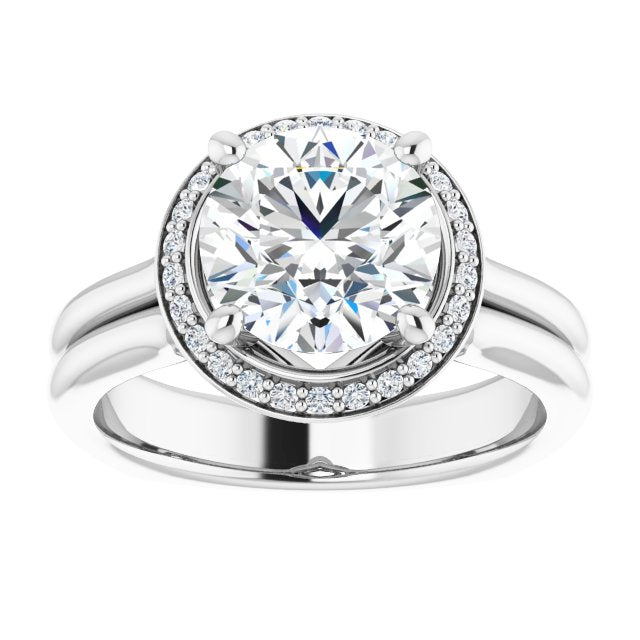 Cubic Zirconia Engagement Ring- The Elaine Li (Customizable Round Cut Style with Halo, Wide Split Band and Euro Shank)